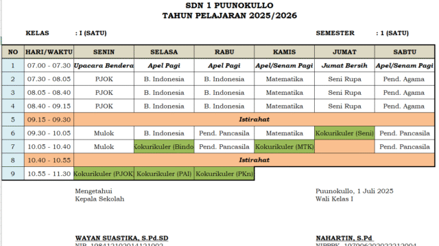 Jadwal Pelajaran